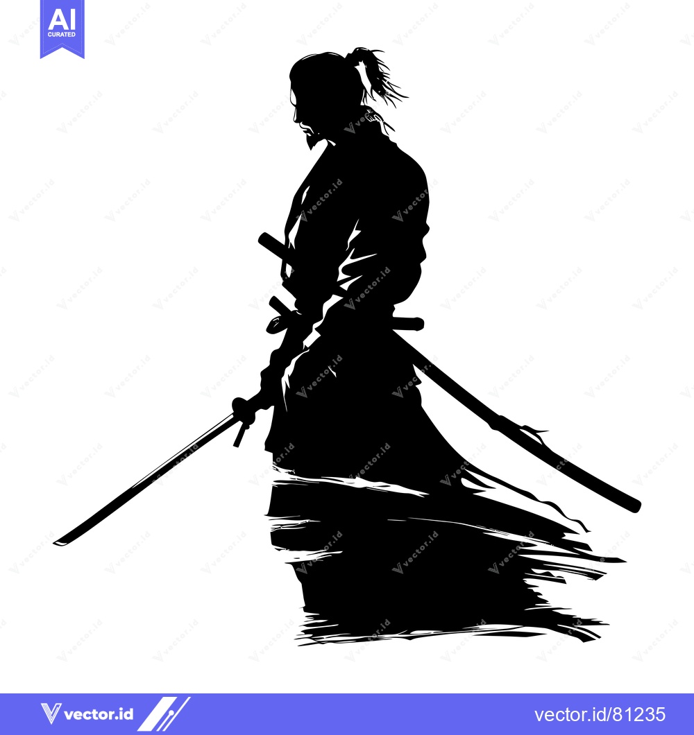 Premium Vector dari Silhouette of a Samurai Warrior Holding Two Swords