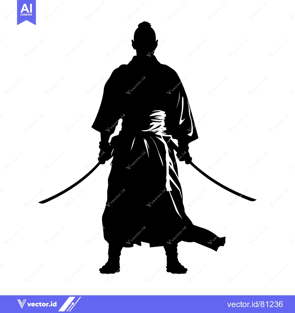 Premium Vector dari Silhouette of a Samurai Warrior Holding Two Swords