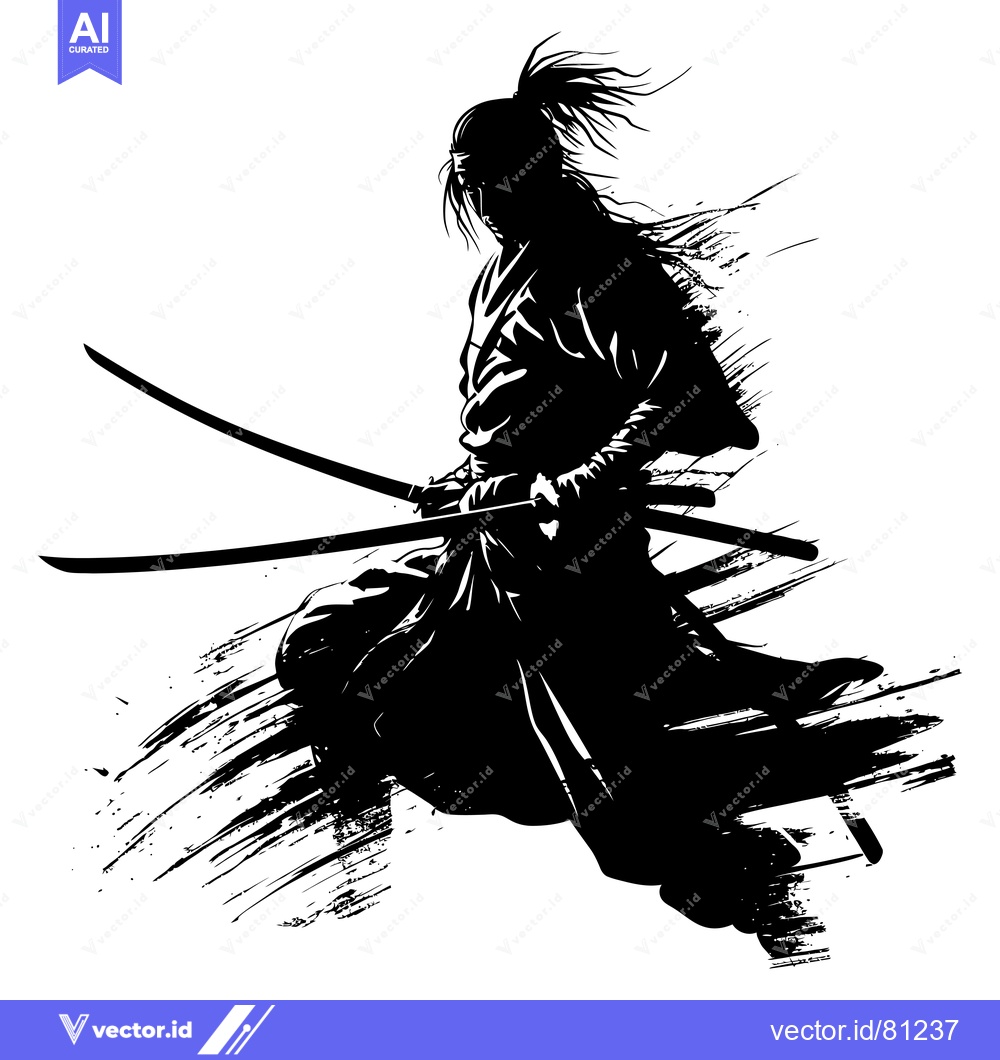 Premium Vector dari Silhouette of a Samurai Warrior Holding Two Swords