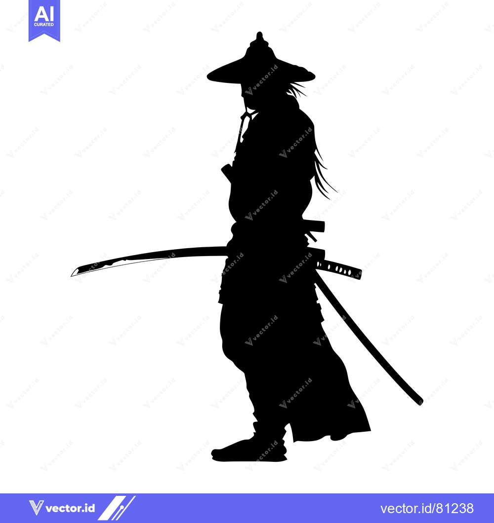 Premium Vector of Silhouette of a Samurai Warrior with a Sword and Hat