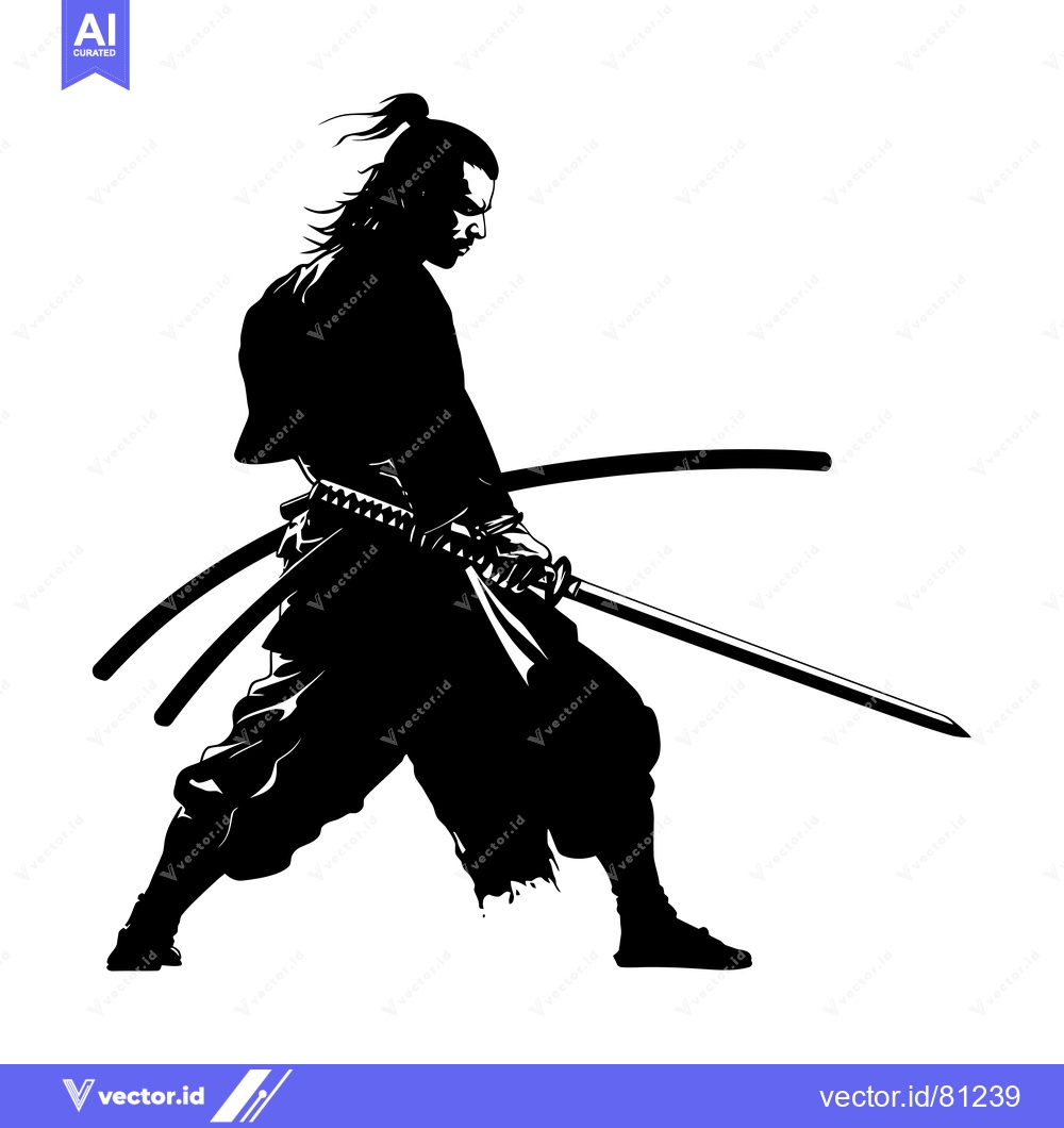 Premium Vector dari Silhouette of a Samurai Warrior Holding a Katana Sword