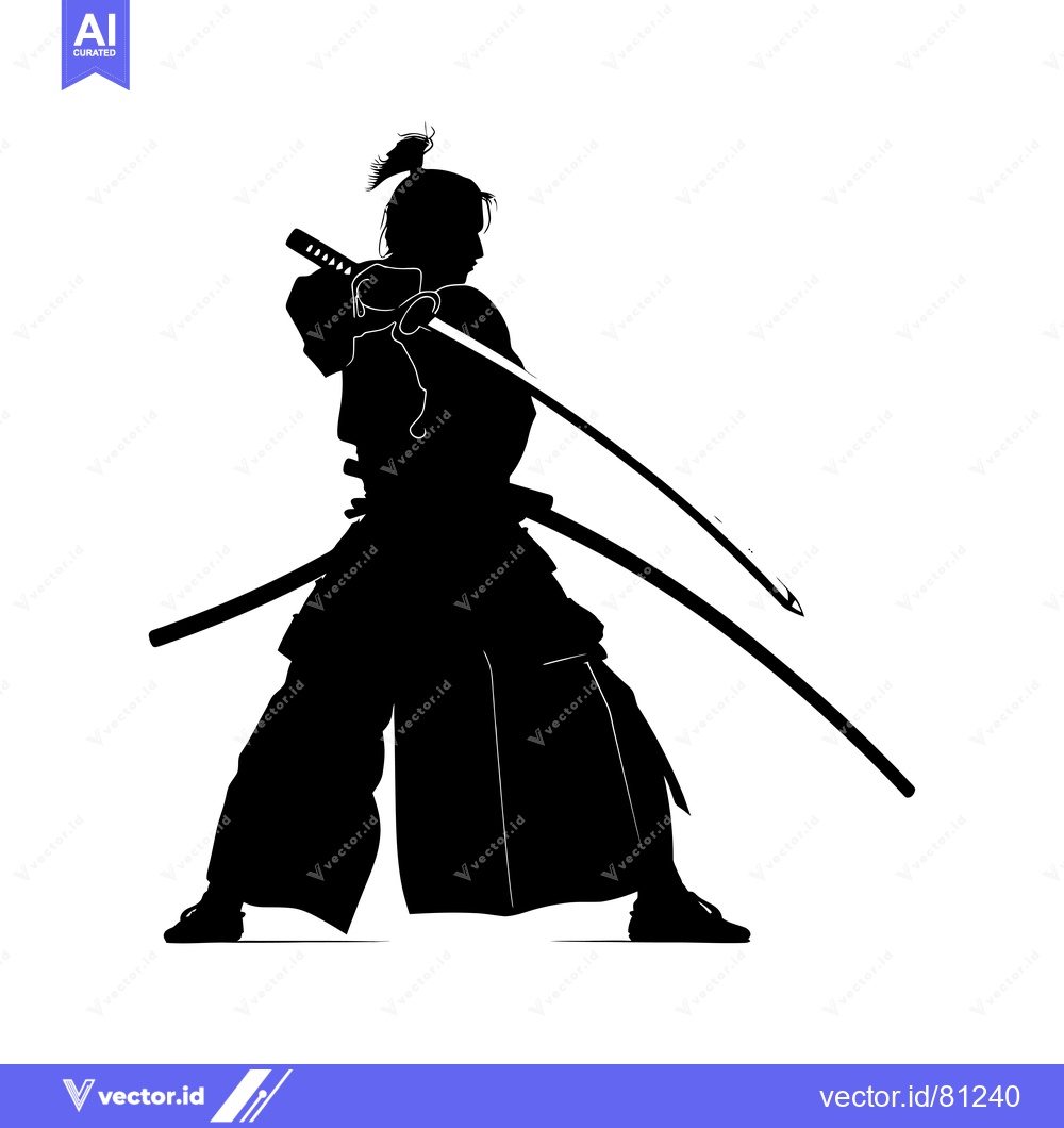 Premium Vector of Silhouette of a Samurai Warrior Holding a Sword