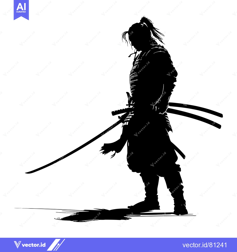 Premium Vector of A Silhouette of a Samurai Warrior with His Sword Drawn