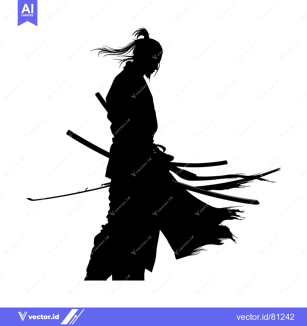 Premium Vector dari Silhouette of a Samurai Warrior with Two Swords