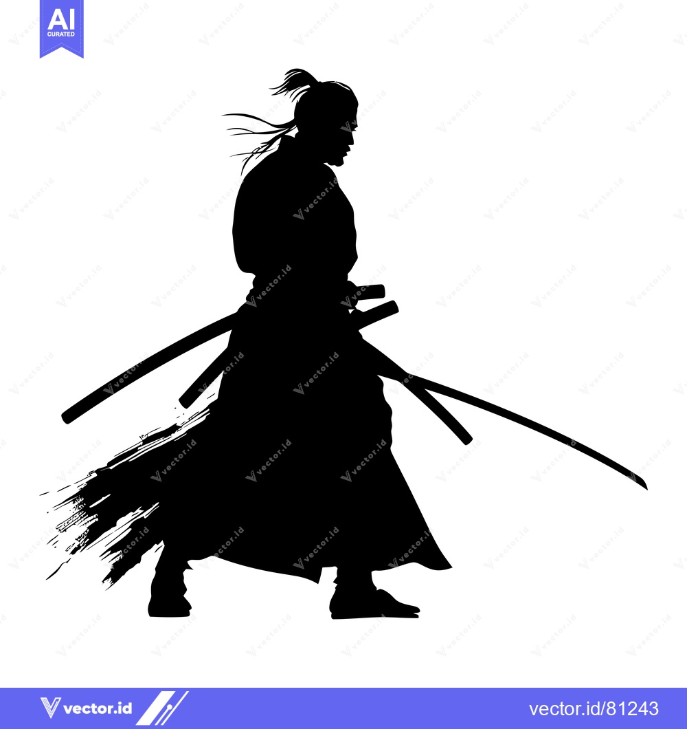 Premium Vector of Silhouette of a Samurai Warrior with a Sword