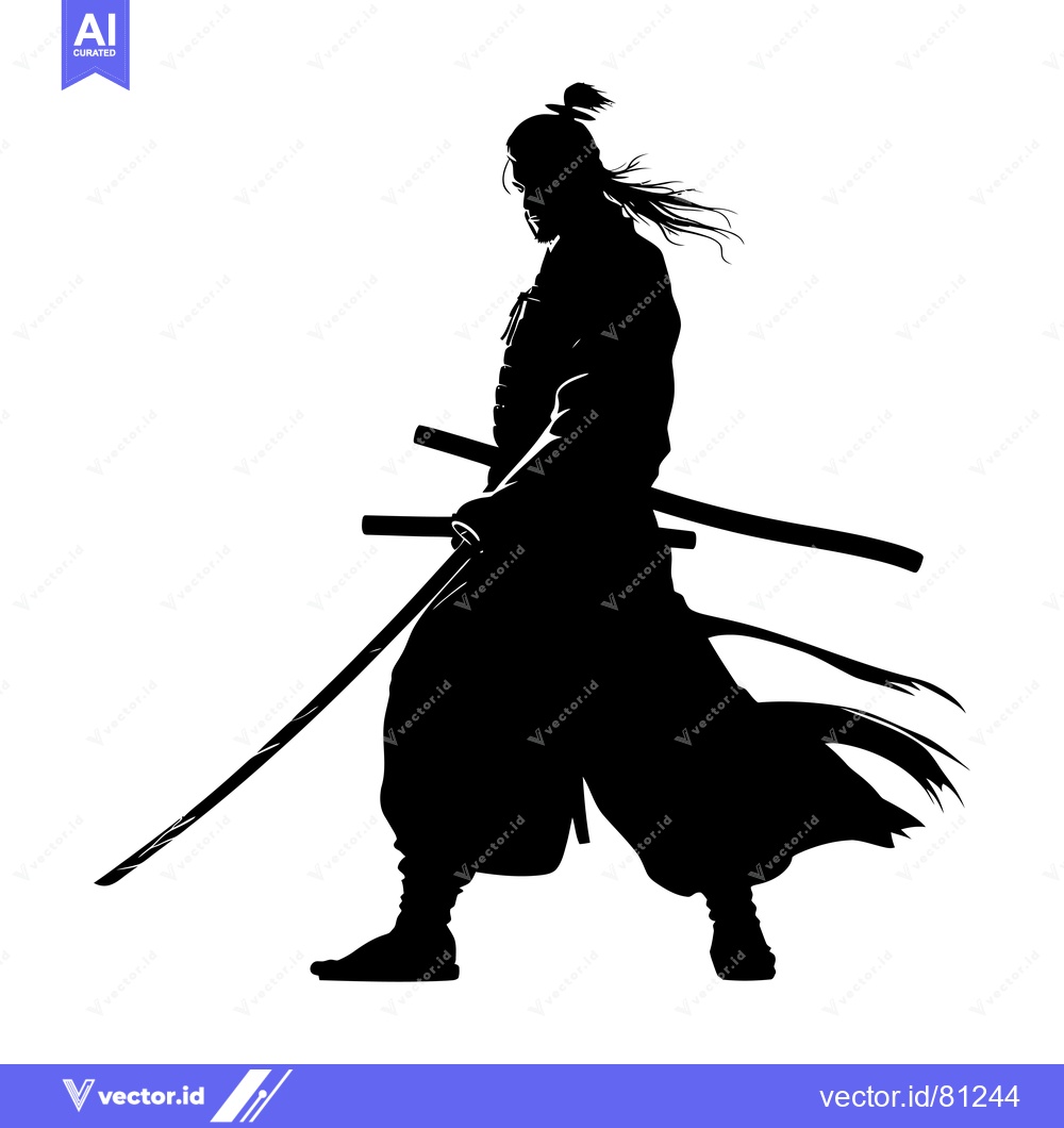 Premium Vector of Silhouette of a Samurai Holding a Sword