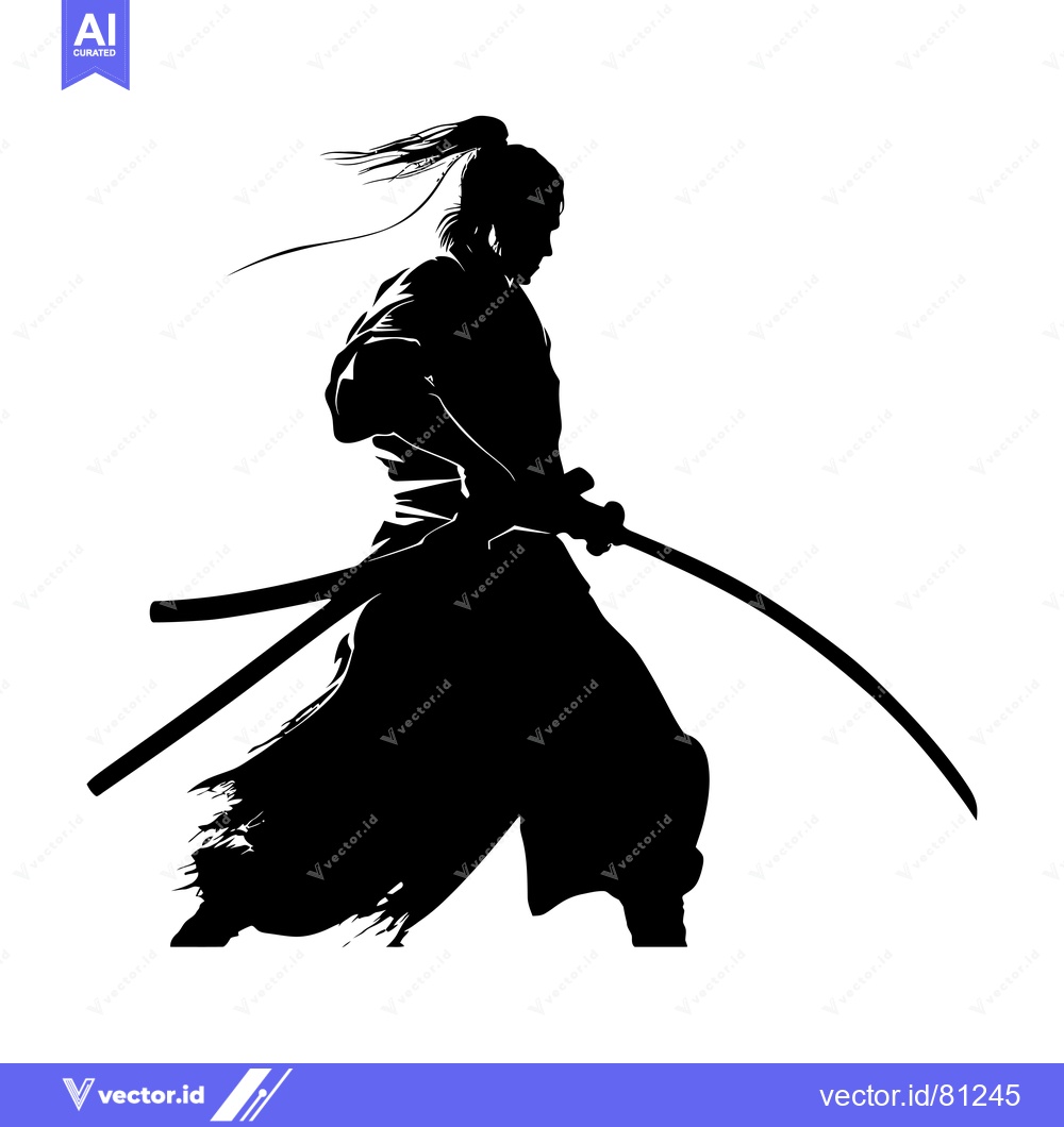 Premium Vector dari Silhouette of a Samurai Warrior Holding a Katana Sword