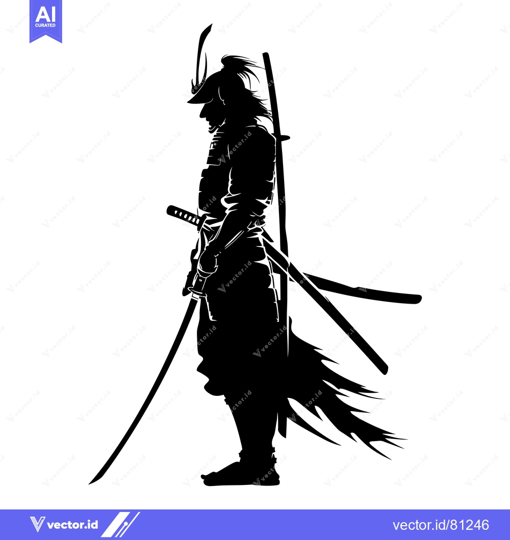 Premium Vector of Silhouette of a Samurai Warrior with Two Swords