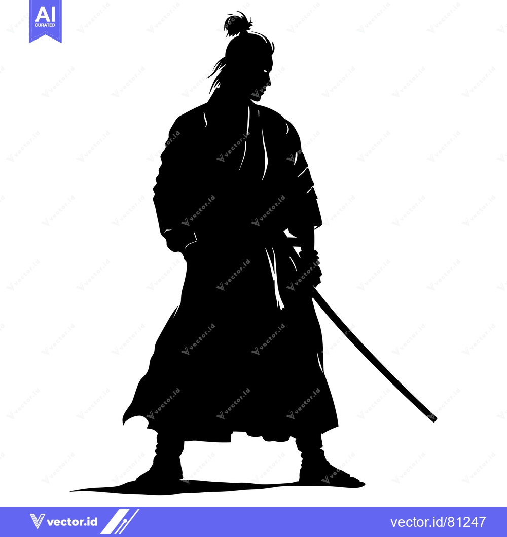 Premium Vector dari Silhouette of a Samurai Warrior Holding a Sword