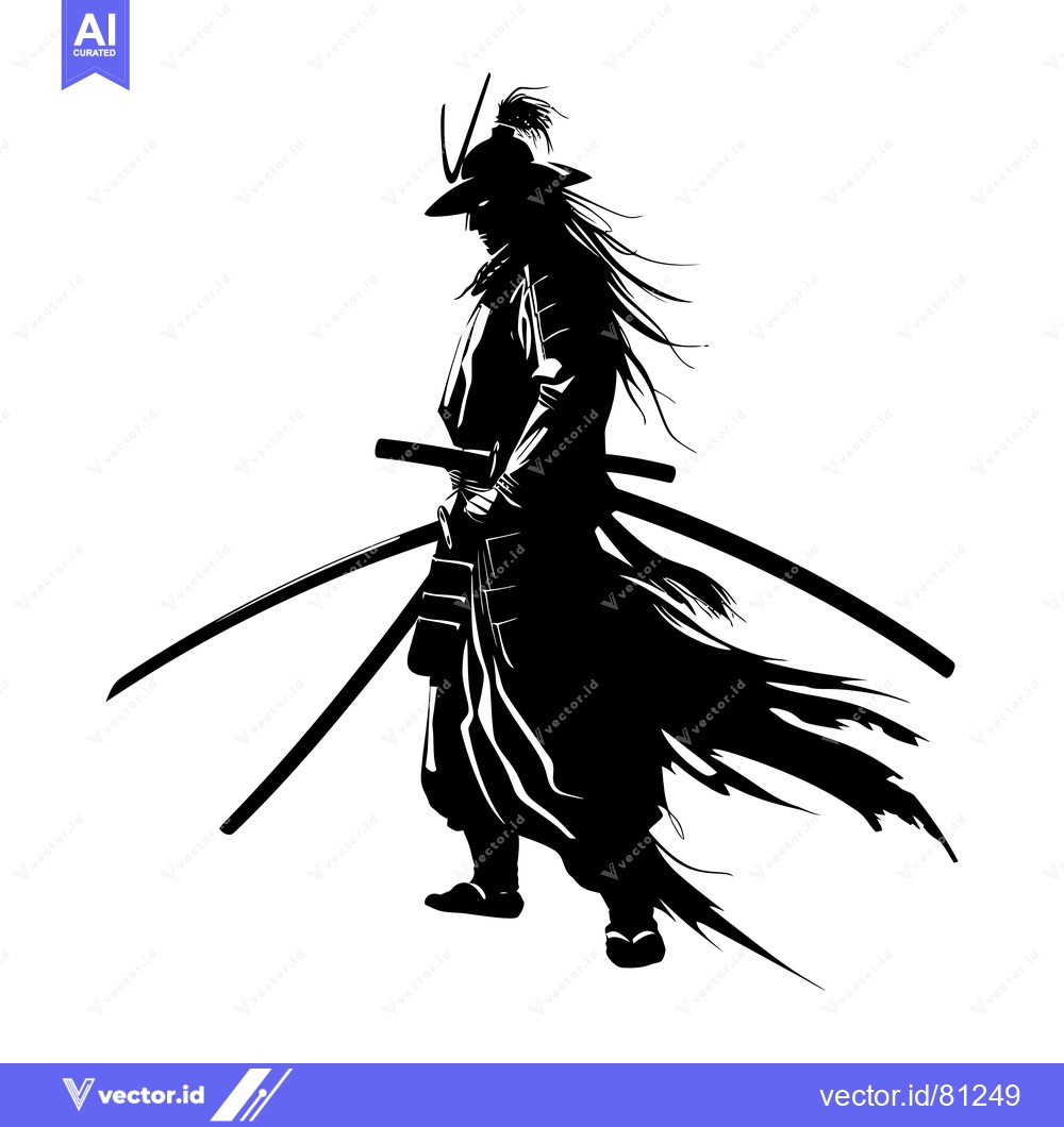 Premium Vector dari Silhouette of a Samurai Warrior with Two Swords