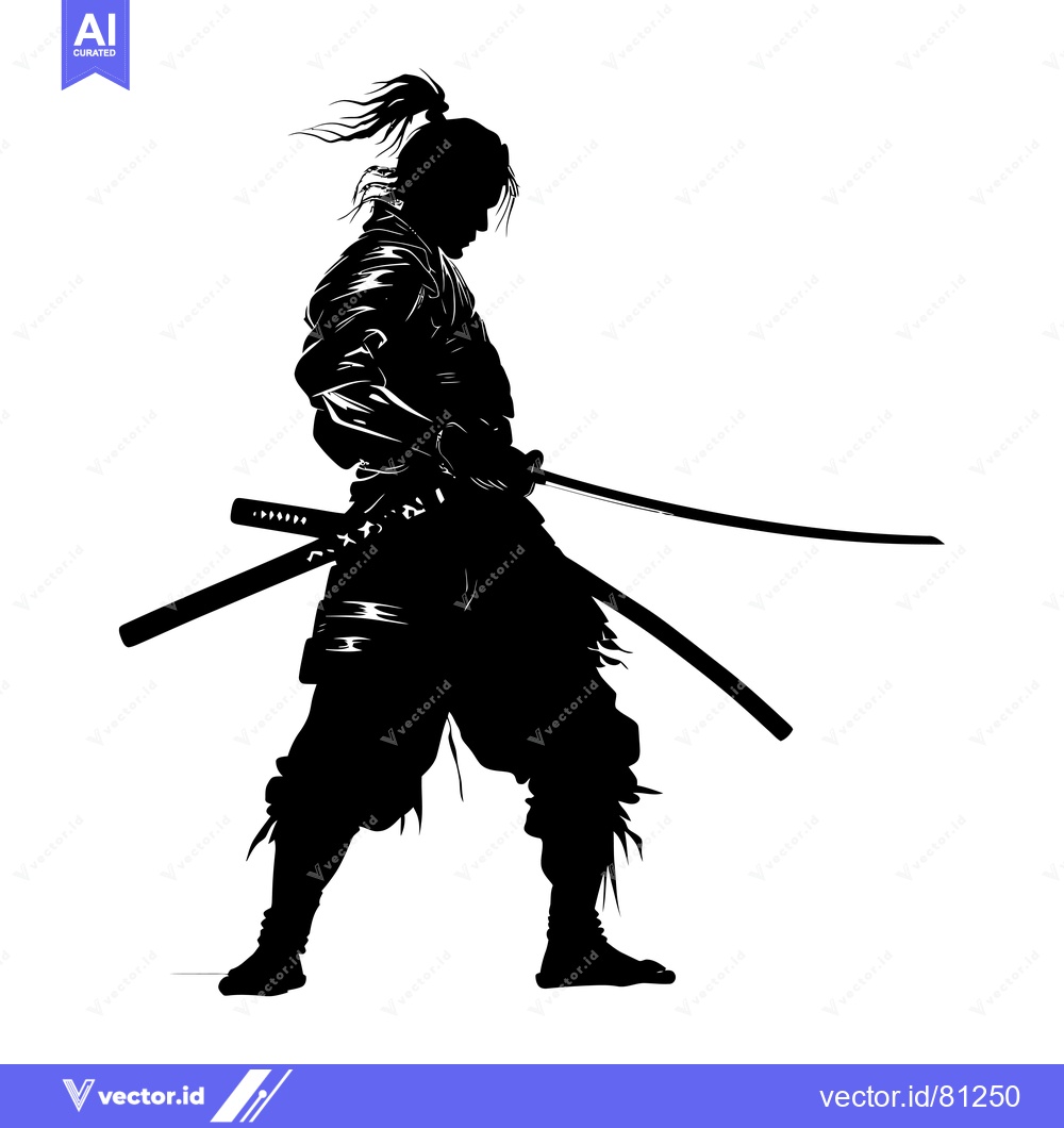 Premium Vector of Silhouette of a Samurai Warrior Holding a Katana Sword