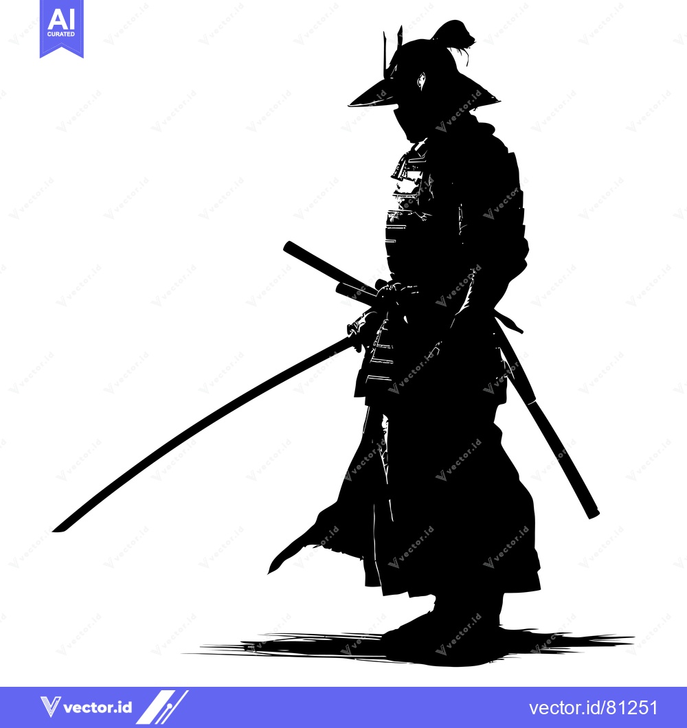 Premium Vector dari Silhouette of a Japanese Samurai Warrior with Two Swords