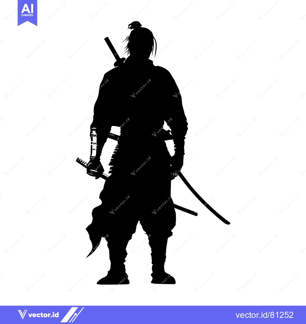 Premium Vector dari A Black and White Silhouette of a Samurai Warrior with Two Swords