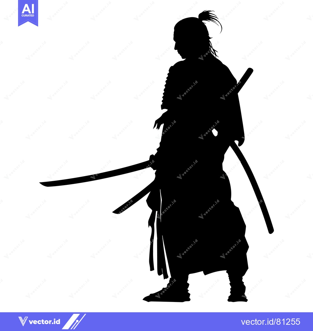 Premium Vector dari Silhouette of a Samurai Warrior Holding Two Swords