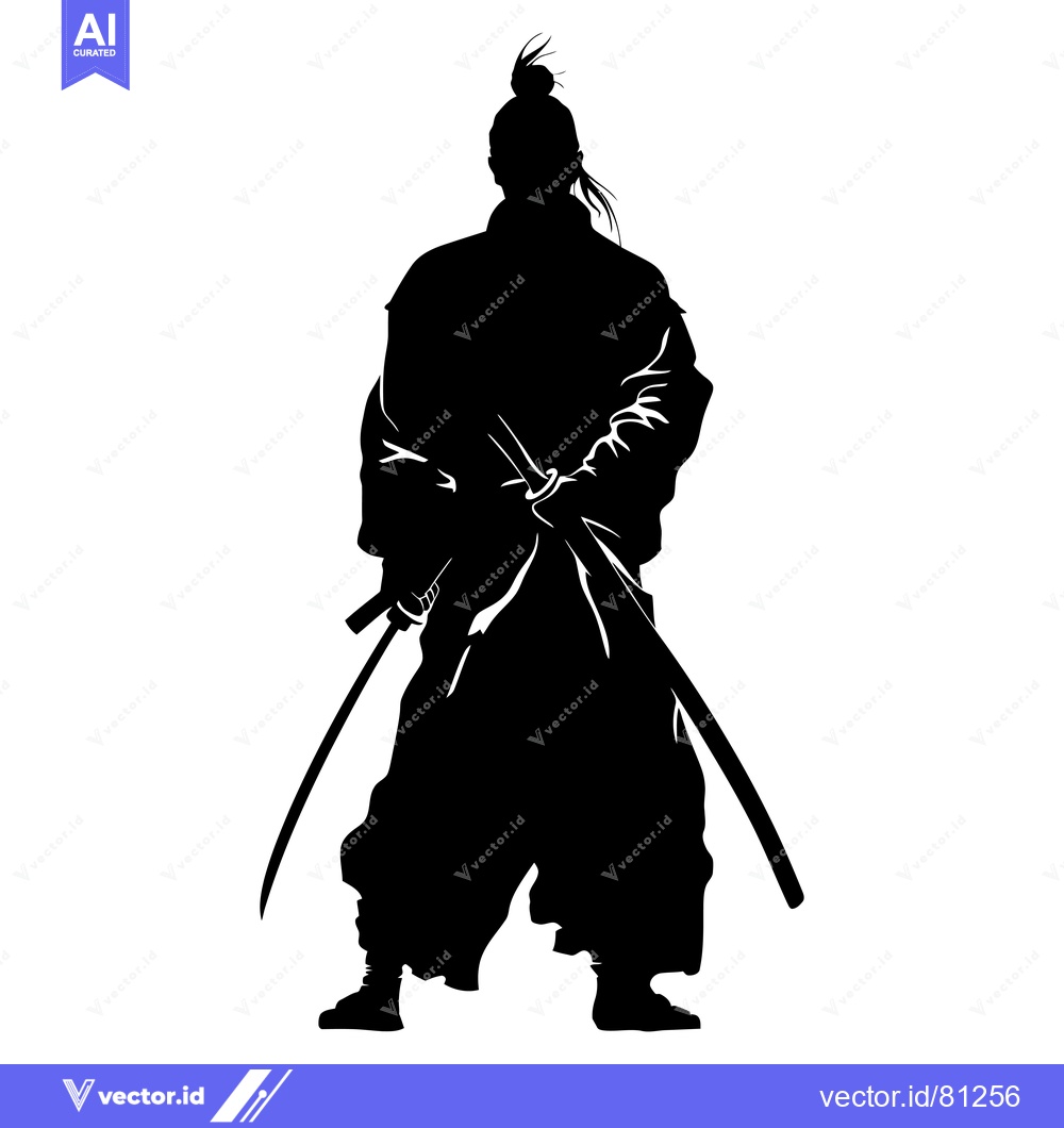 Premium Vector of Black and White Silhouette of a Samurai Warrior Holding a Sword