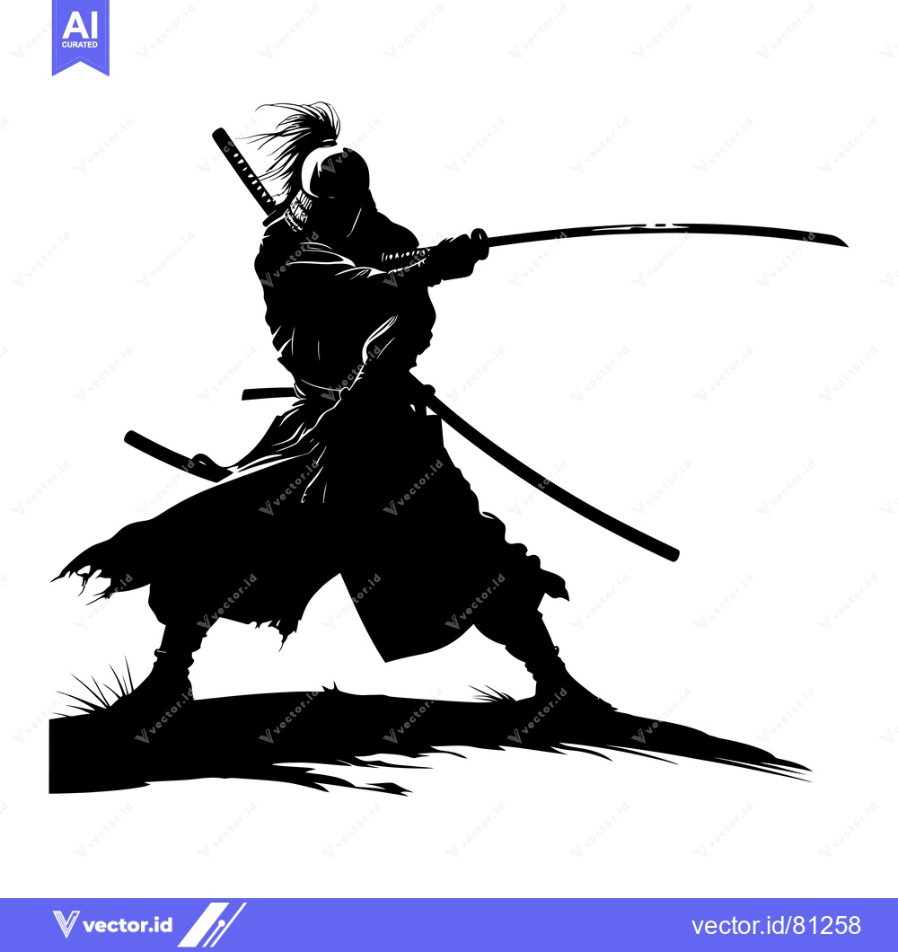 Premium Vector dari Silhouette of a Samurai Warrior Drawing His Sword