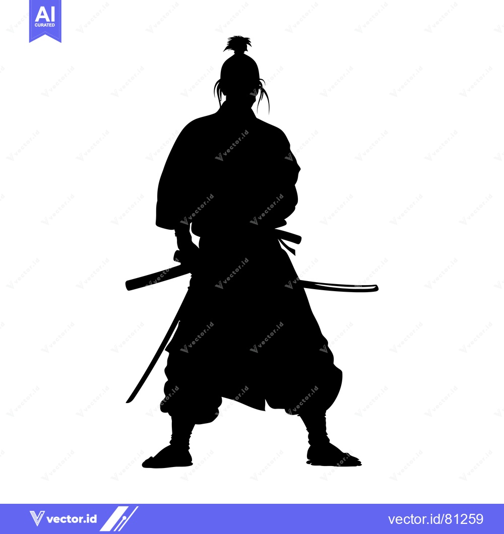 Premium Vector of Silhouette of a Samurai Warrior Holding a Katana Sword