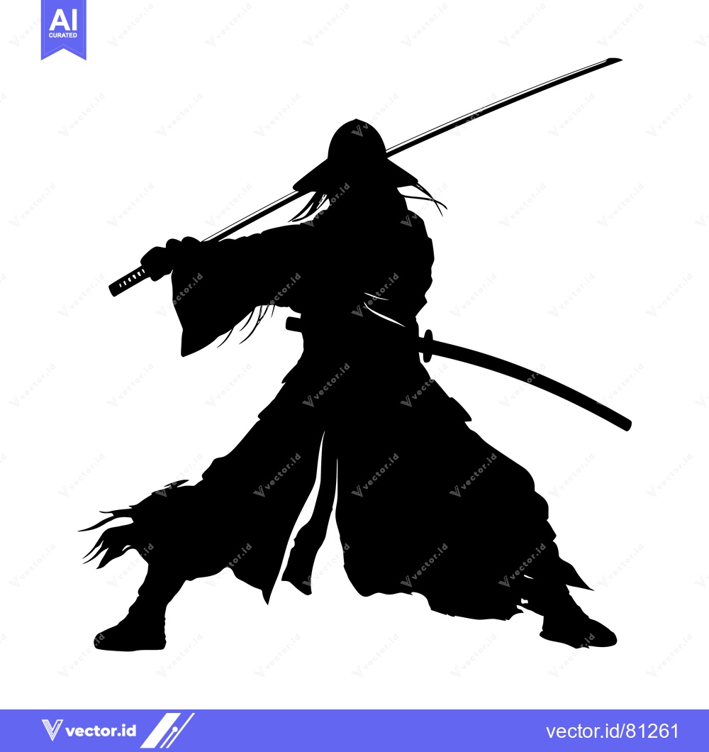 Premium Vector dari Silhouette of a Samurai Warrior Holding a Sword