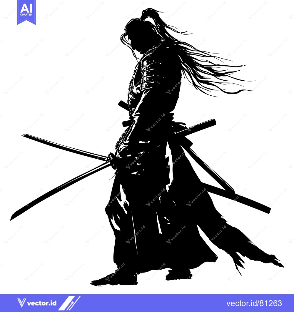 Premium Vector dari Silhouette of a Samurai Holding Two Swords