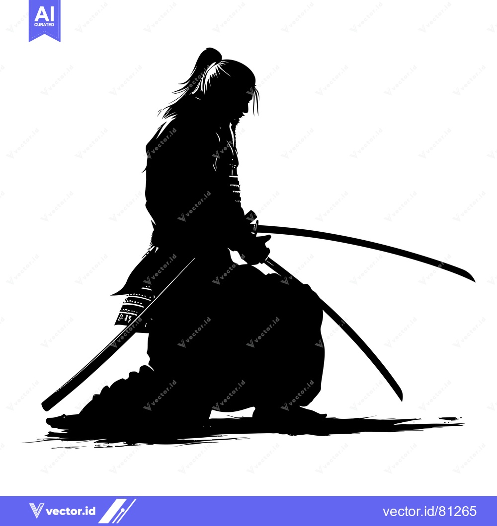 Premium Vector of Silhouette of a Samurai Kneeling with Two Swords