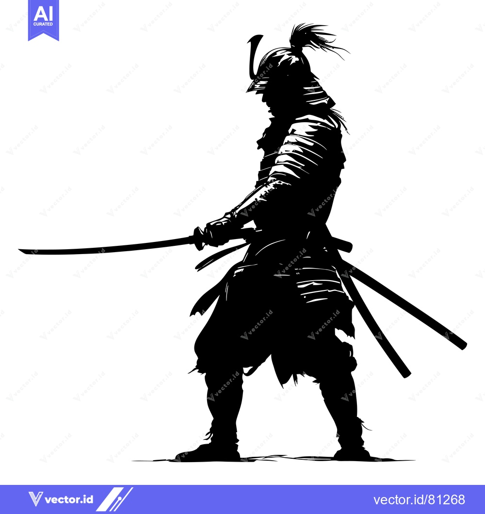 Premium Vector of Silhouette of a Samurai Warrior Holding a Sword