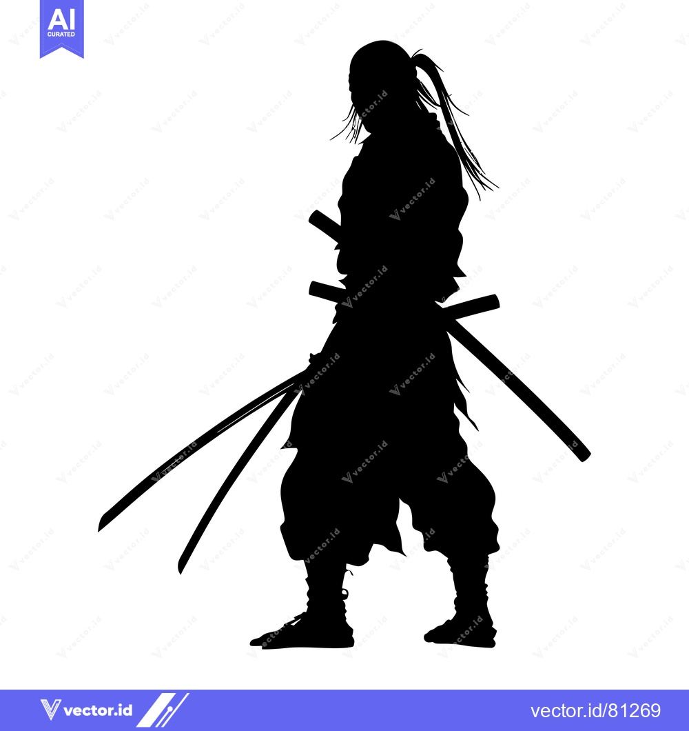Premium Vector of Silhouette of a Samurai Warrior with Two Swords Drawn