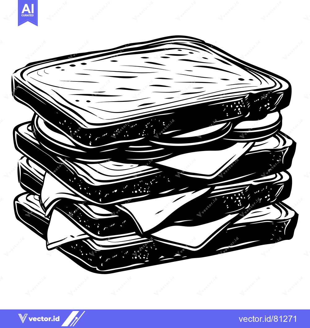 Premium Vector of Black and White Illustration of a Layered Sandwich