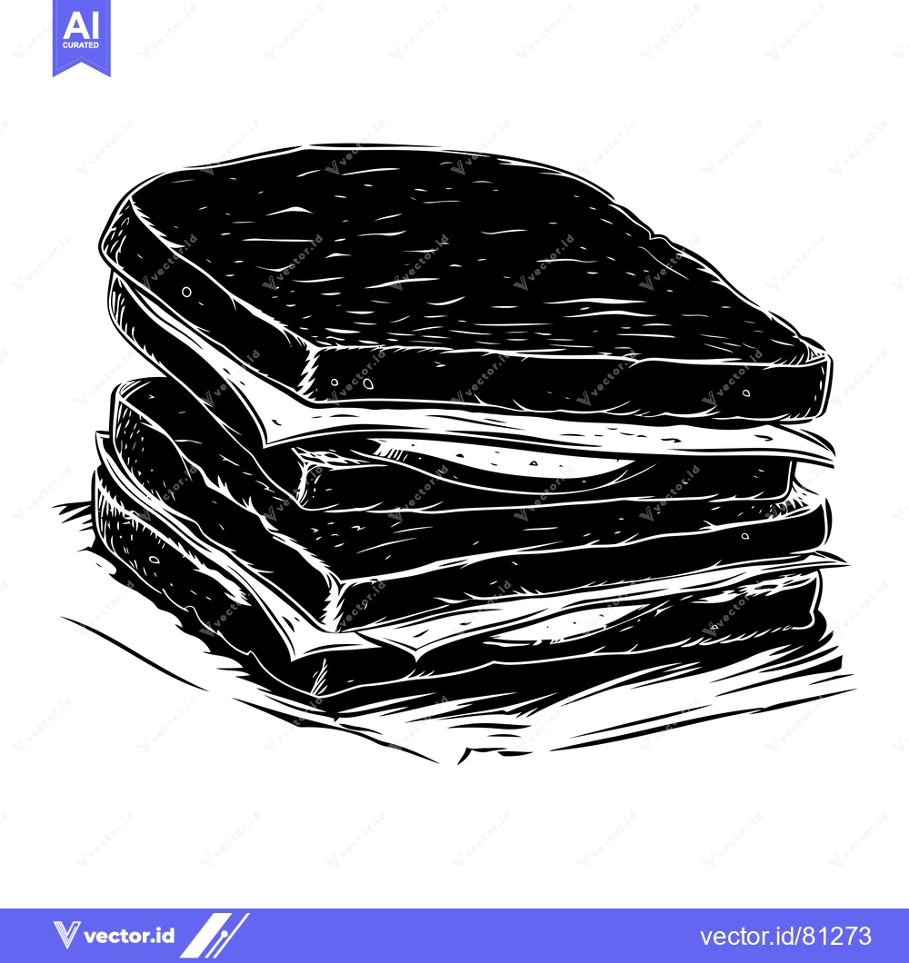 Premium Vector of A Stacked Black and White Illustration of a Sandwich