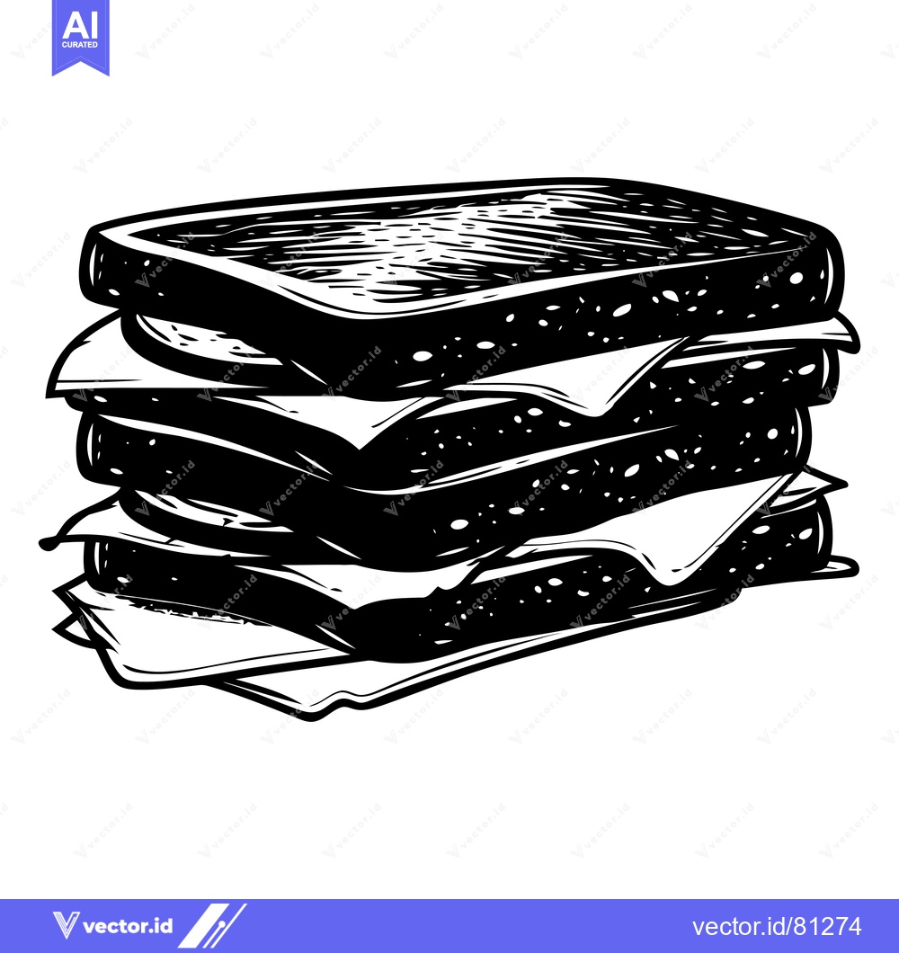 Premium Vector of A Hand-Drawn Black and White Illustration of a Multi-Layered Sandwich