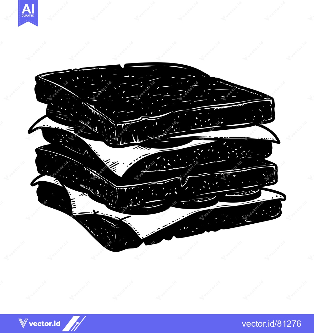 Premium Vector dari Black and White Illustration of a Stacked Sandwich