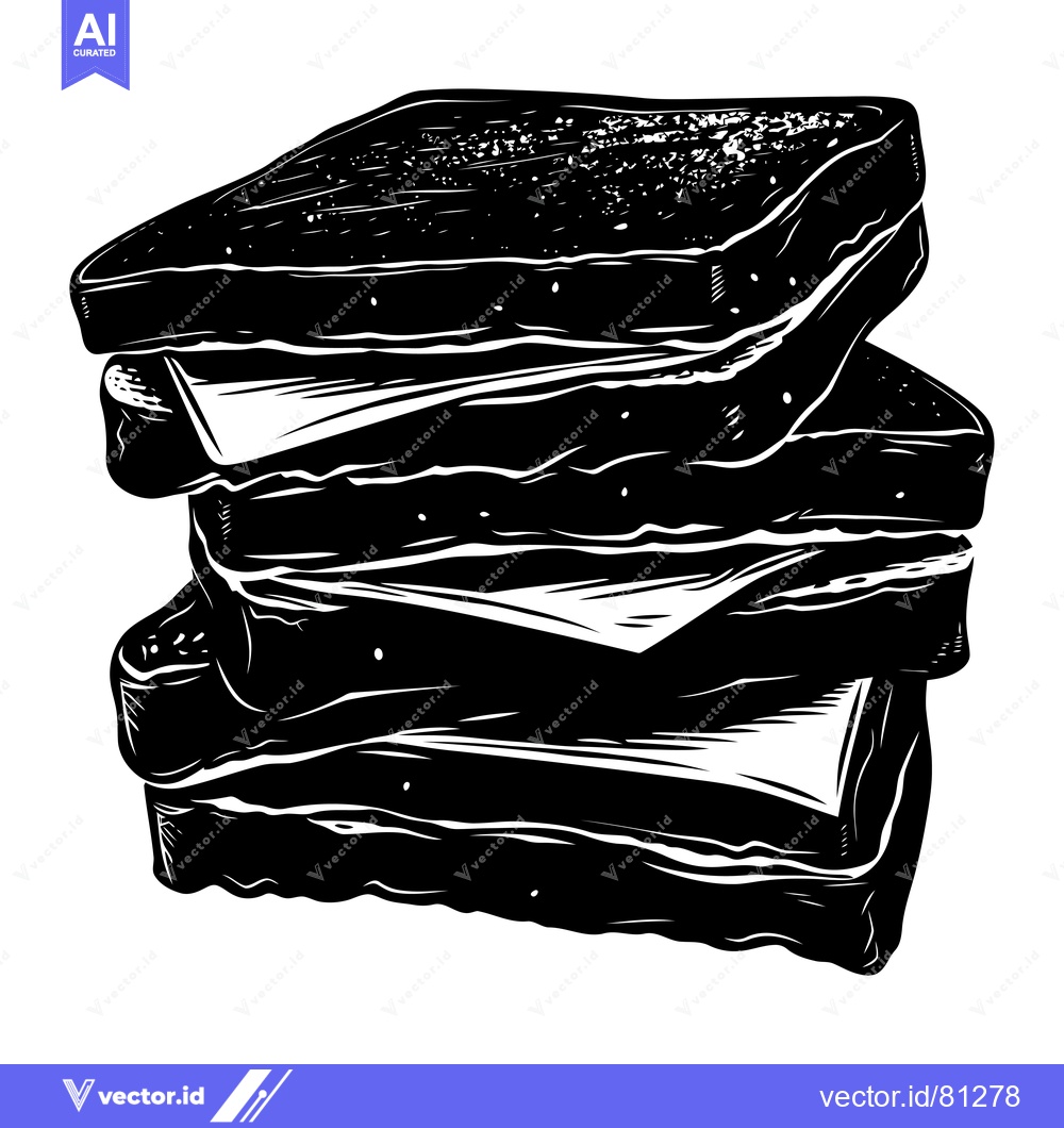Premium Vector dari Black and White Illustration of a Stacked Sandwich