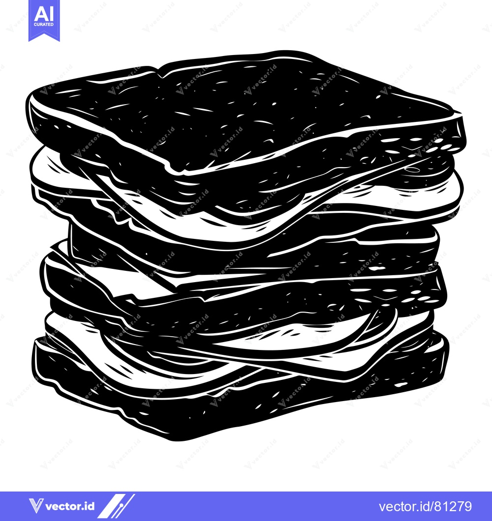 Premium Vector dari A Black and White Illustration of a Stacked Sandwich