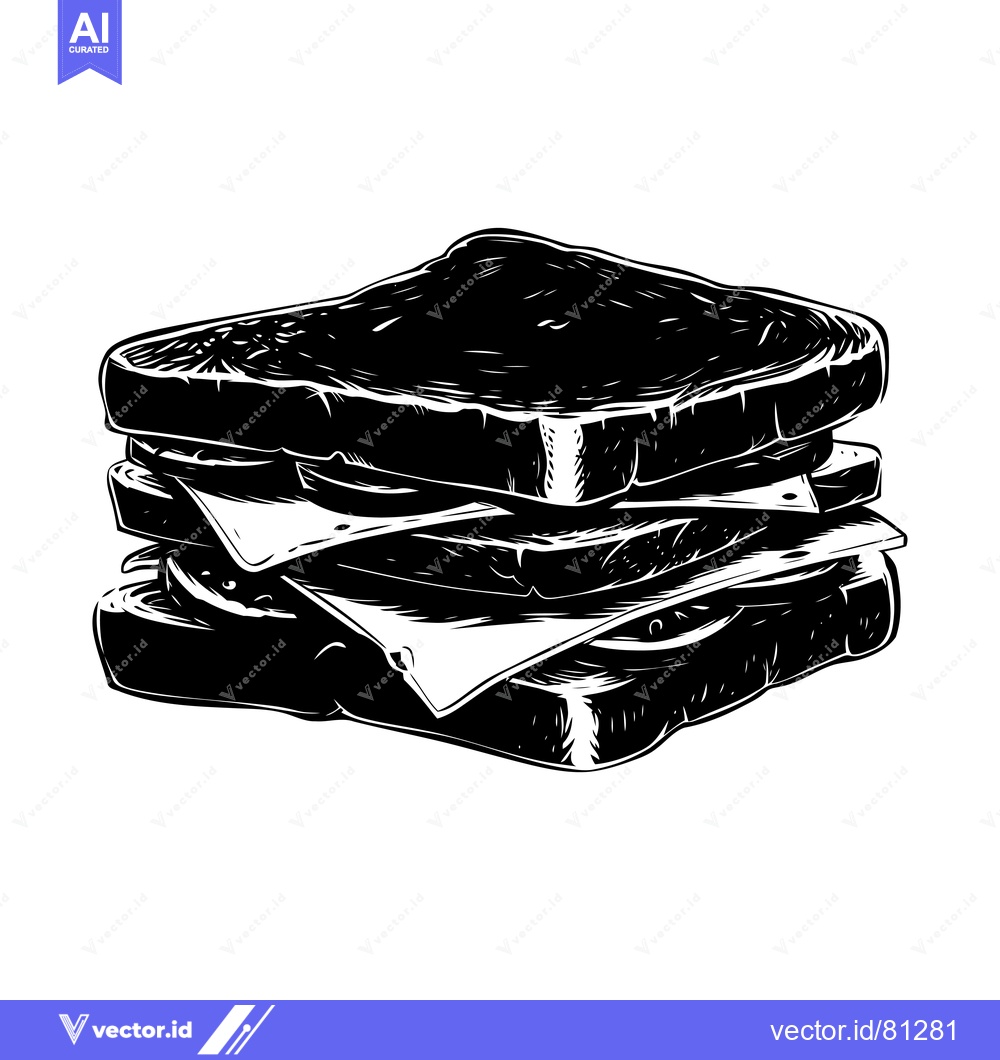 Premium Vector of A Black and White Illustration of a Stacked Sandwich