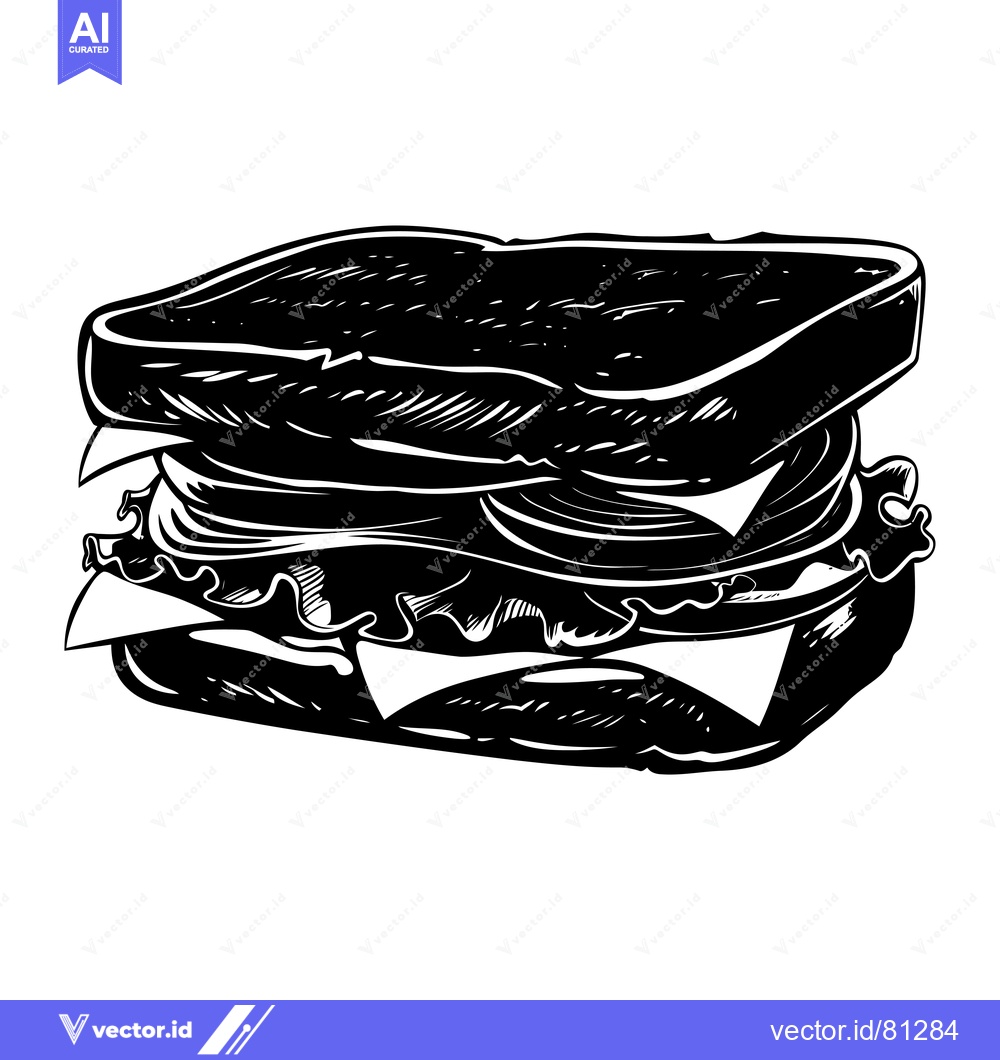 Premium Vector dari Black and White Illustration of a Detailed Sandwich