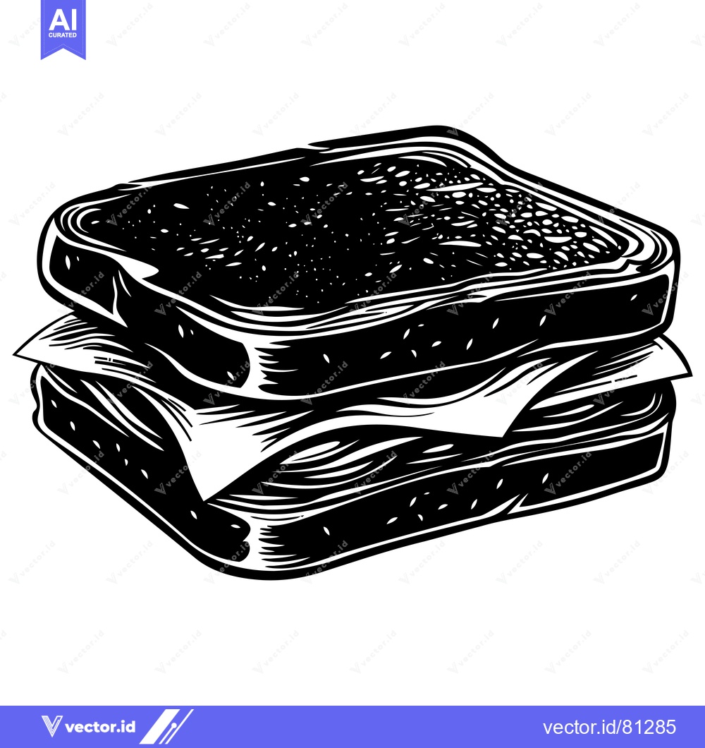 Premium Vector of Black and White Illustration of a Sandwich
