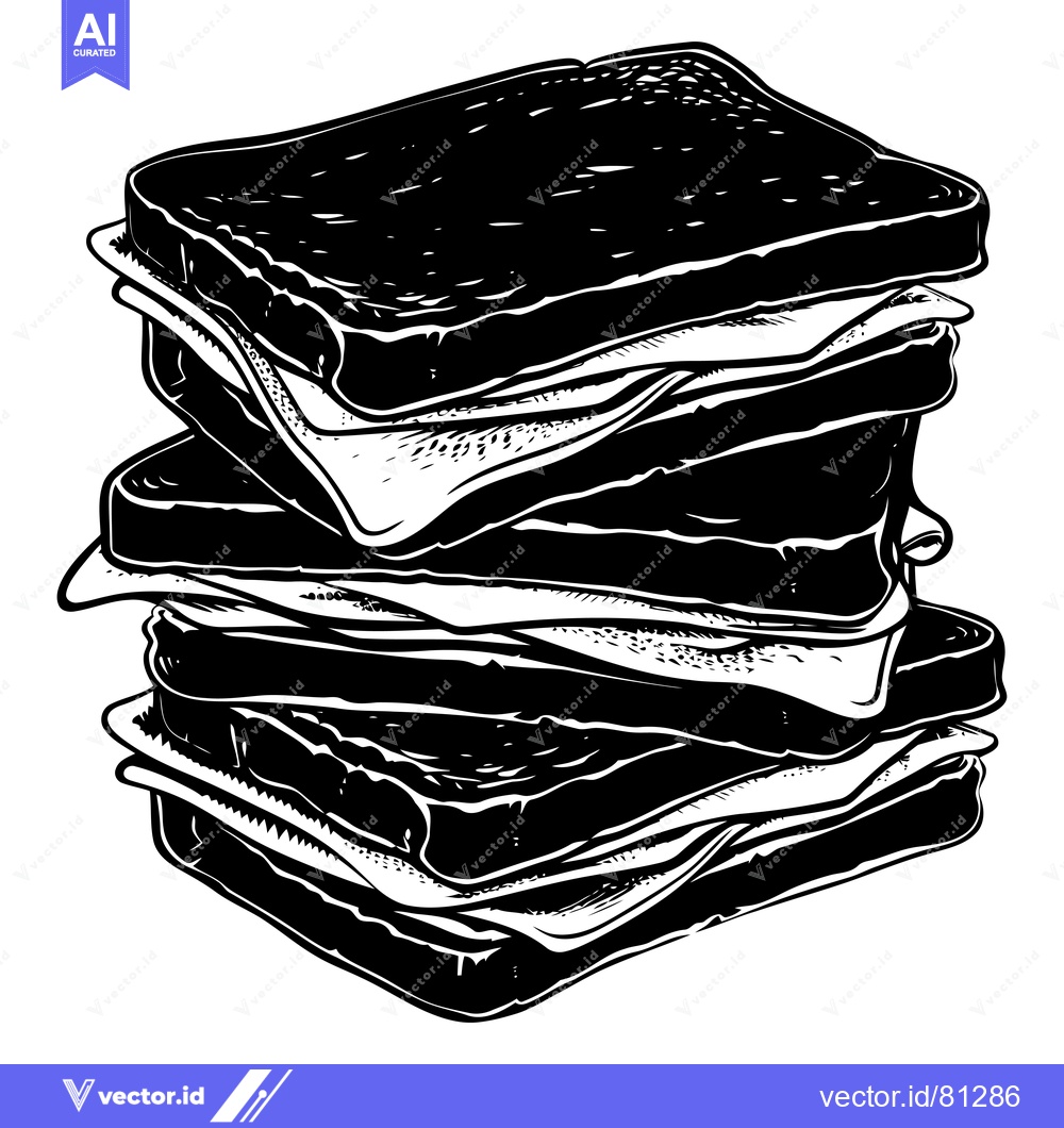 Premium Vector dari A Stack of Four Sandwiches in a Black and White Illustration