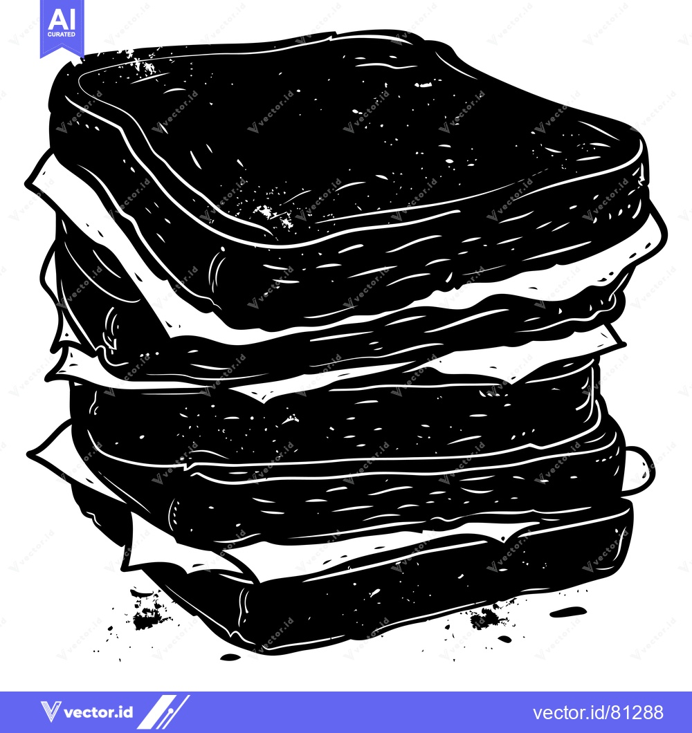 Premium Vector of Black and White Illustration of a Stacked Sandwich