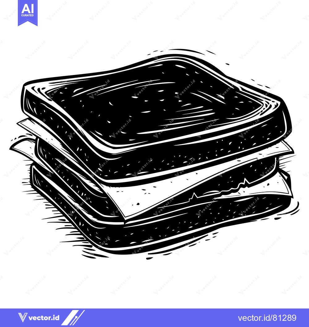 Premium Vector of Black and White Illustration of a Sandwich with Filling