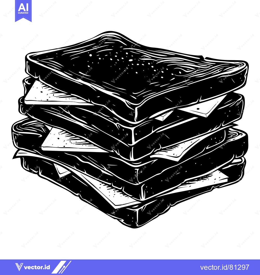 Premium Vector of A Black and White Illustration of a Stacked Sandwich