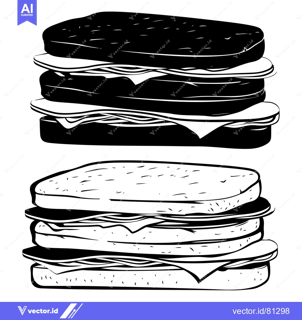Premium Vector dari Two Hand-Drawn Black and White Sandwiches