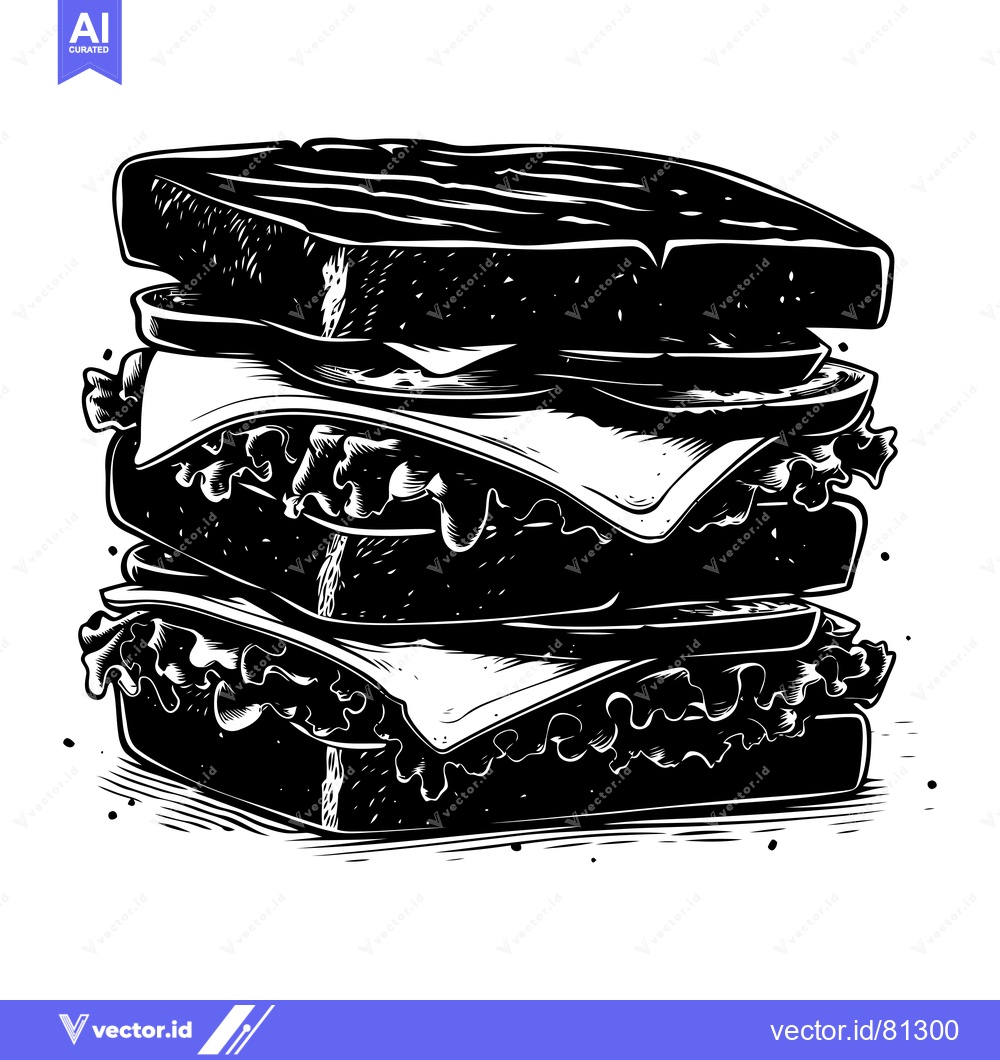 Premium Vector of Black and White Illustration of a Tall Sandwich