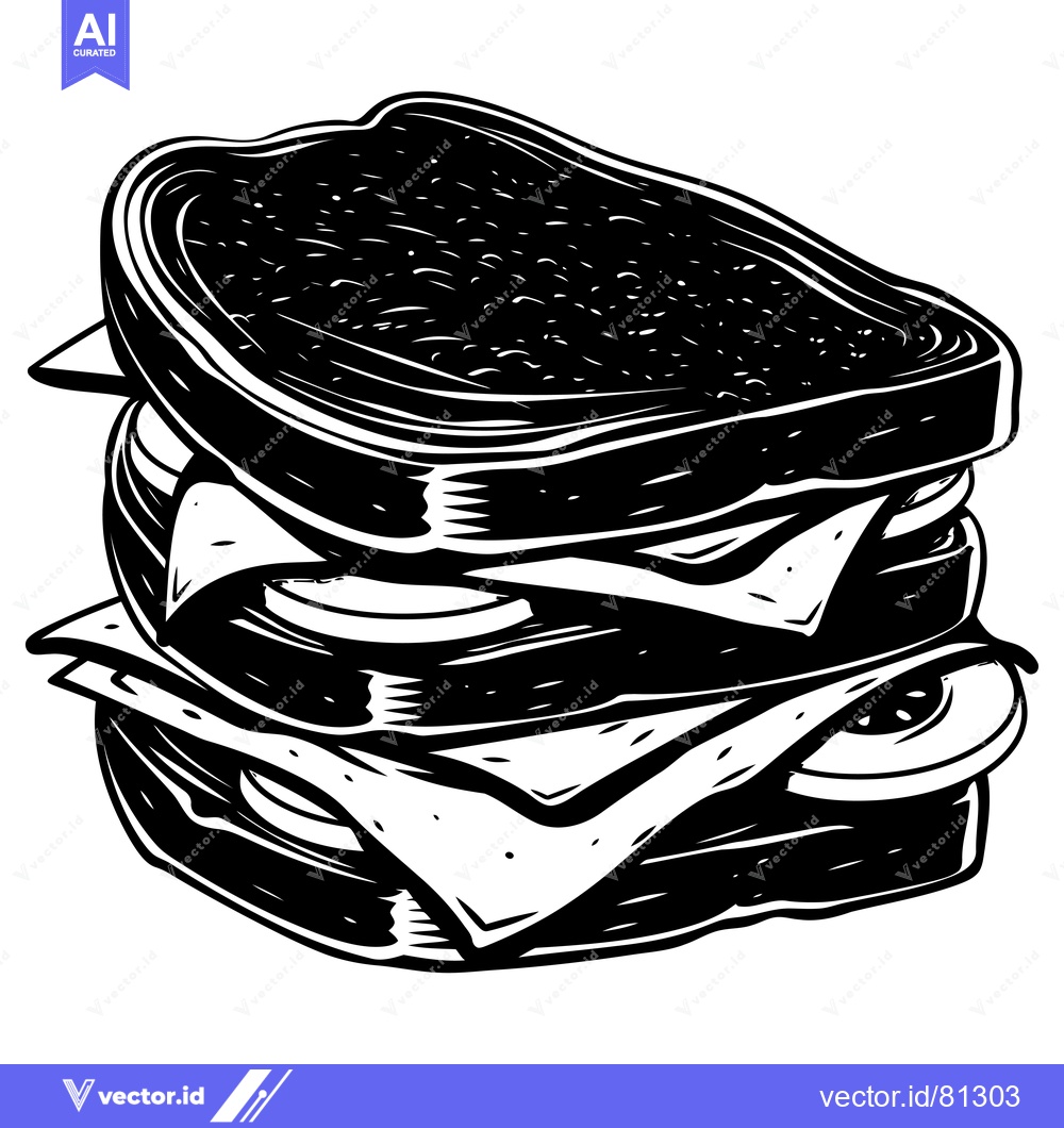 Premium Vector of A Black and White Illustration of a Large Stacked Sandwich