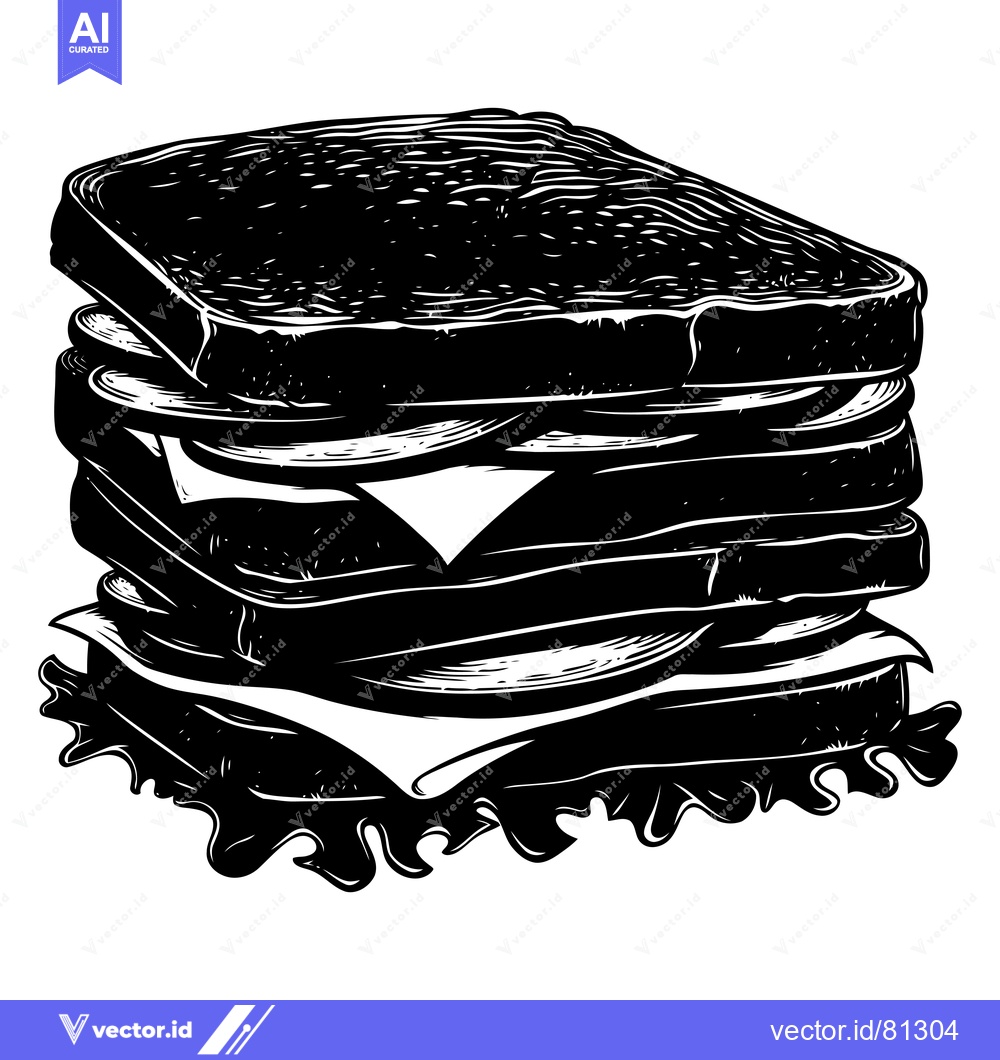 Premium Vector of A Black and White Illustration of a Tall Stacked Sandwich