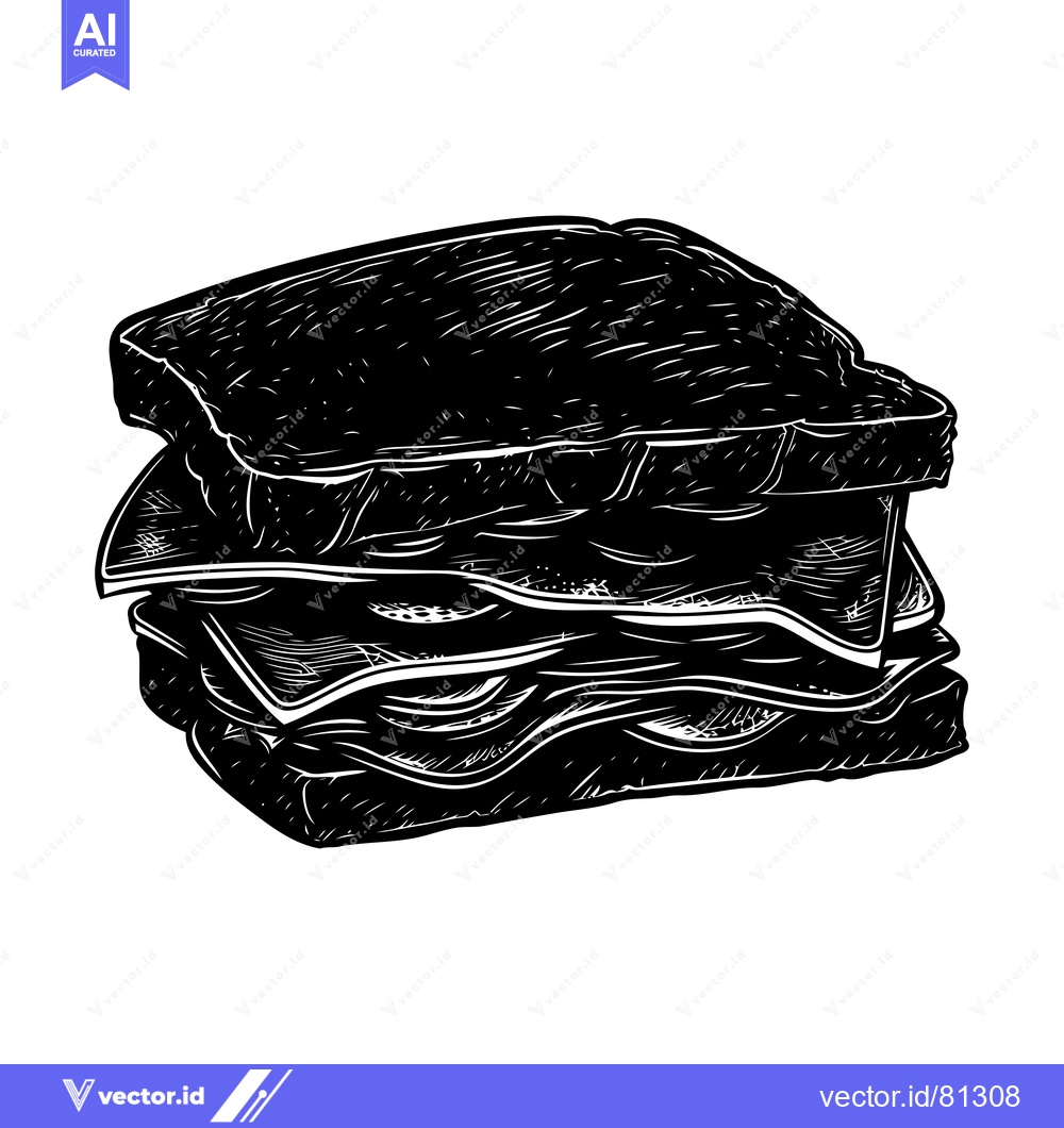 Premium Vector dari Black and White Hand Drawn Illustration of a Sandwich