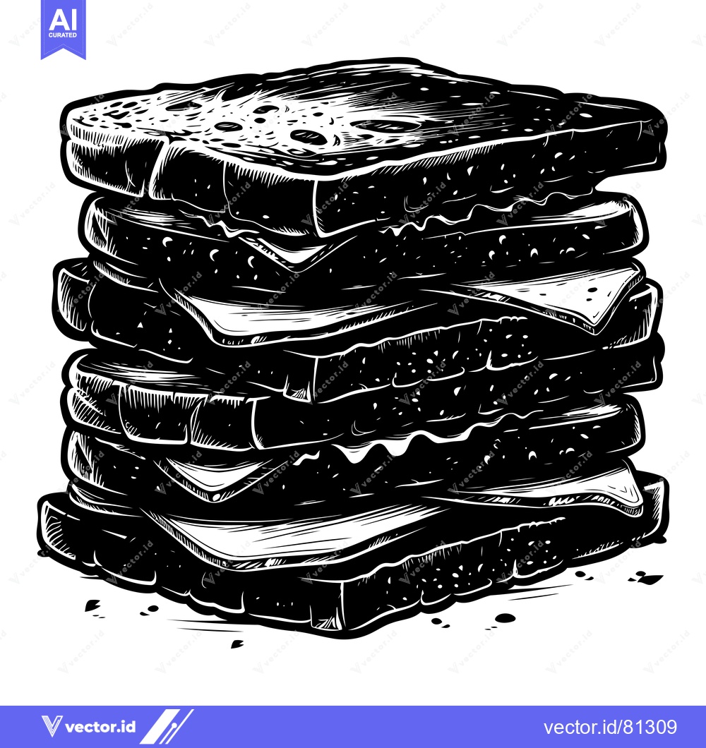 Premium Vector of A Black and White Illustration of a Tall, Stacked Sandwich