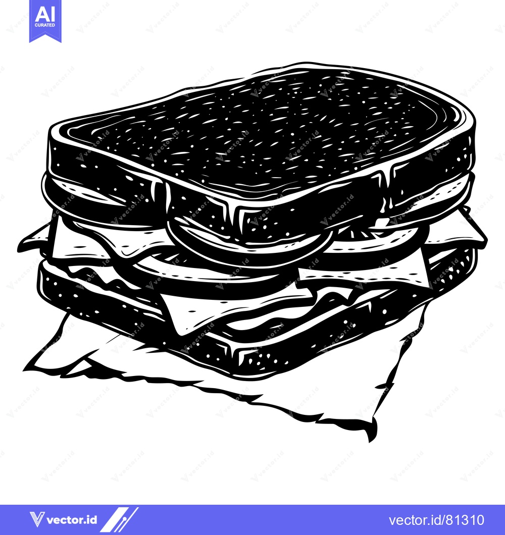 Premium Vector dari Black and White Illustration of a Sandwich on Parchment Paper