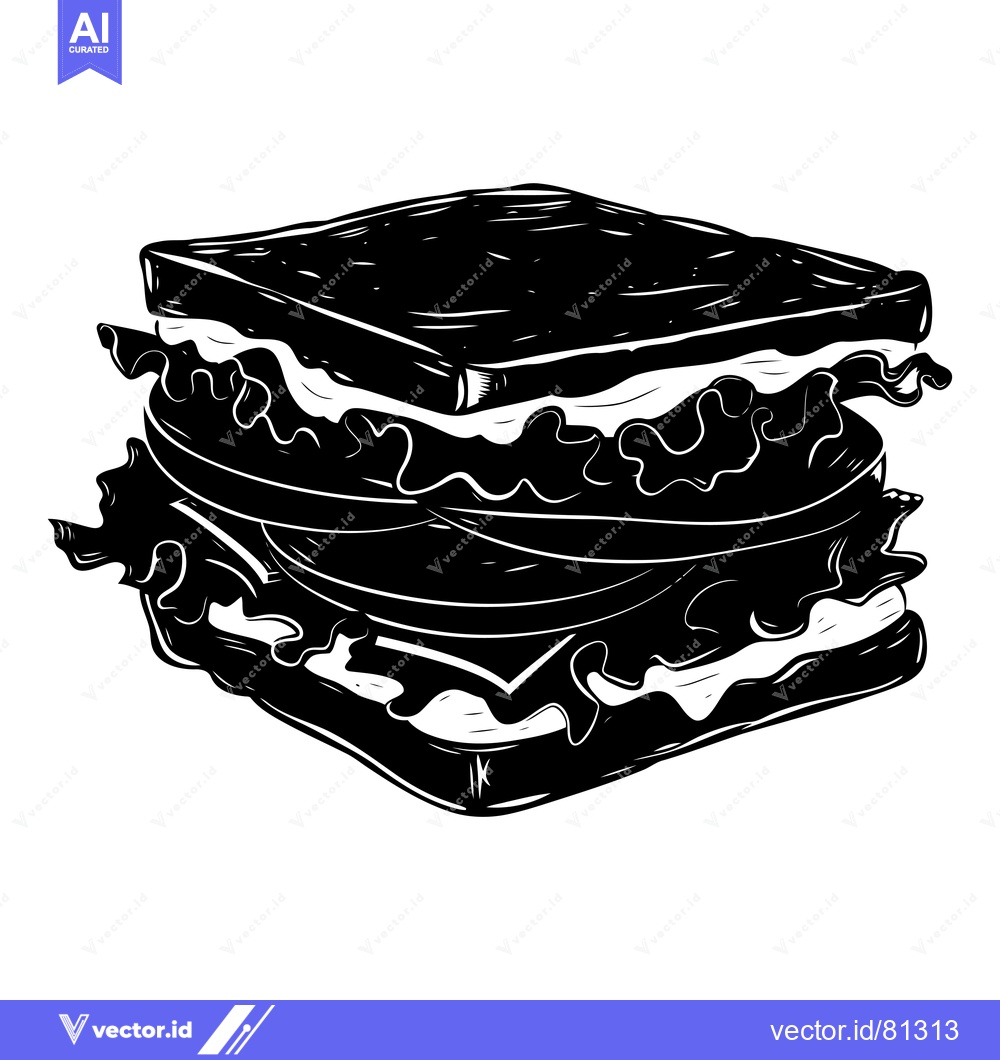 Premium Vector dari Black and White Illustration of a Sandwich with Lettuce