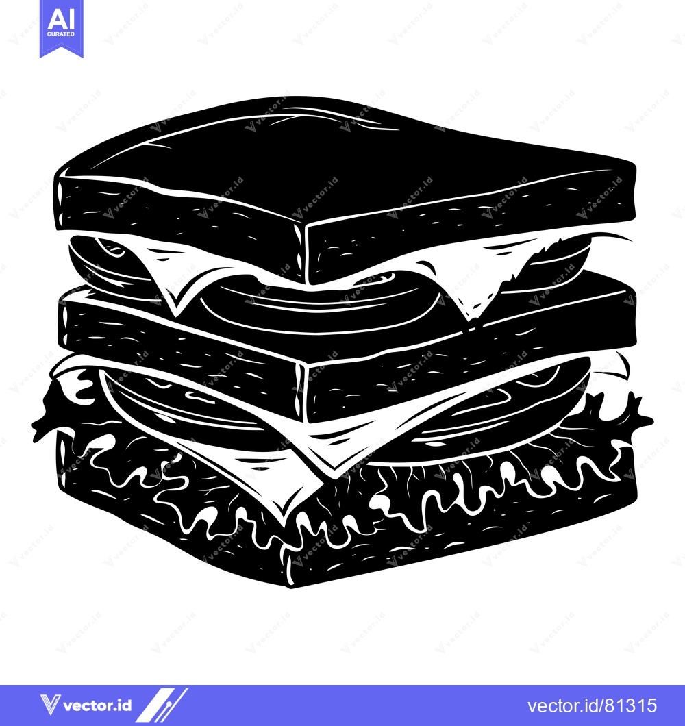 Premium Vector dari Black and White Illustration of a Layered Sandwich