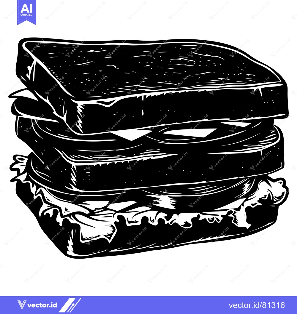 Premium Vector dari Black and White Illustration of a Stacked Sandwich