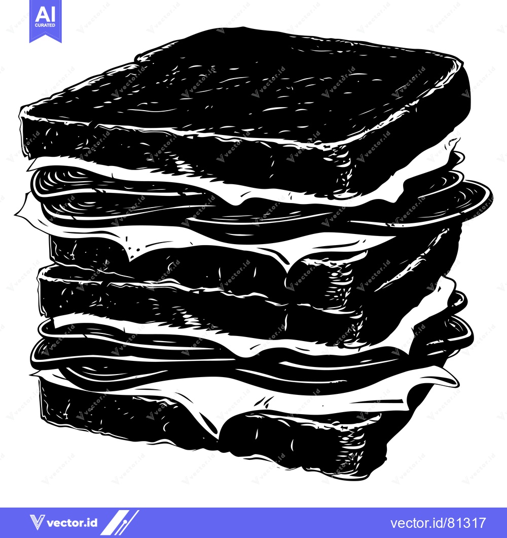 Premium Vector dari Black and White Illustration of a Tall Stacked Sandwich
